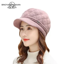 Зимние шапки с кроличьим мехом для женщин, модные толстые теплые женские шапки, берет продавца газет, шапки женские вязаные шапки для Зимний берет