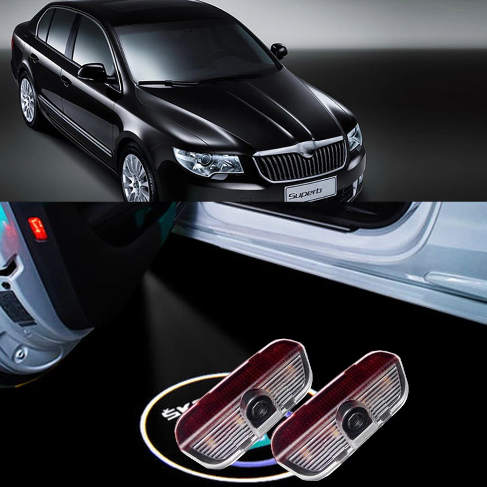 

2pcs Car Door Light Logo Projector Lamp For Skoda Superb 2009 2010 2011 2012 2013 2014 2015 Skoda Logo Welcome Light for Car