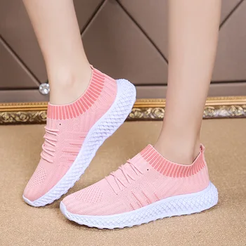 

New 2020 Women Sneakers Vulcanized Shoes Sock Sneakers Women Summer Slip On Flat Shoes Women Plus Size Loafers Walking Flat
