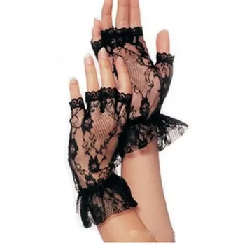 

Gloves Ladies Short Black Lace Fingerless Gloves Net Goth Gothic Fancy Dress Party Gloves Guantes 8W2