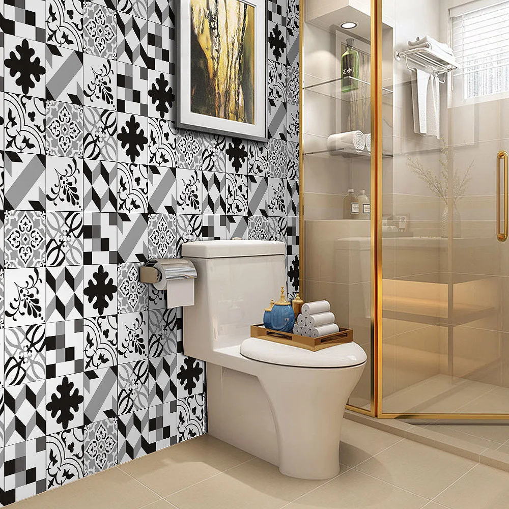 

3D Black And White Abstract Geometric Pattern Wall Sticker Bedroom Bathroom Waist Line Home Decor Waterproof Detachable Poster