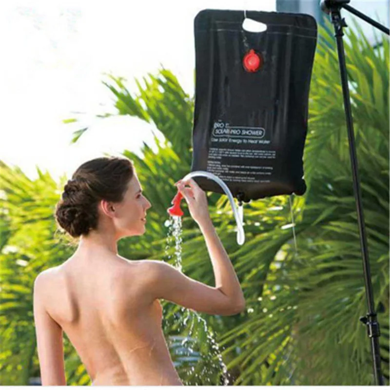 

20/40L Camping shower bag Foldable Solar Energy Heated PVC Water Bag Water Storage for Camping Hiking Travel Black