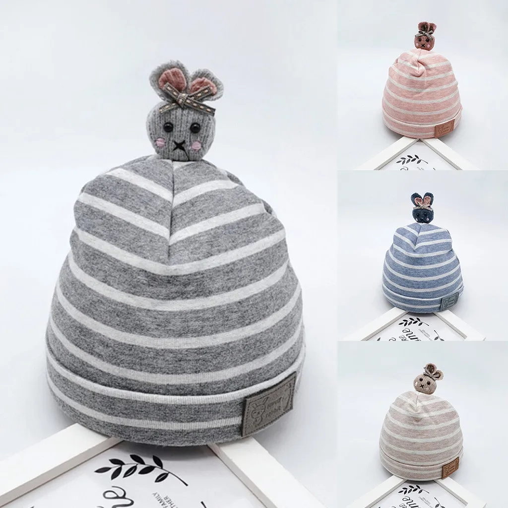 Baby hat autumn and winter thick warm striped cartoon bunny hat Thicker Warm Childs Kids Soft Newborn baby Boys Girls Toddler
