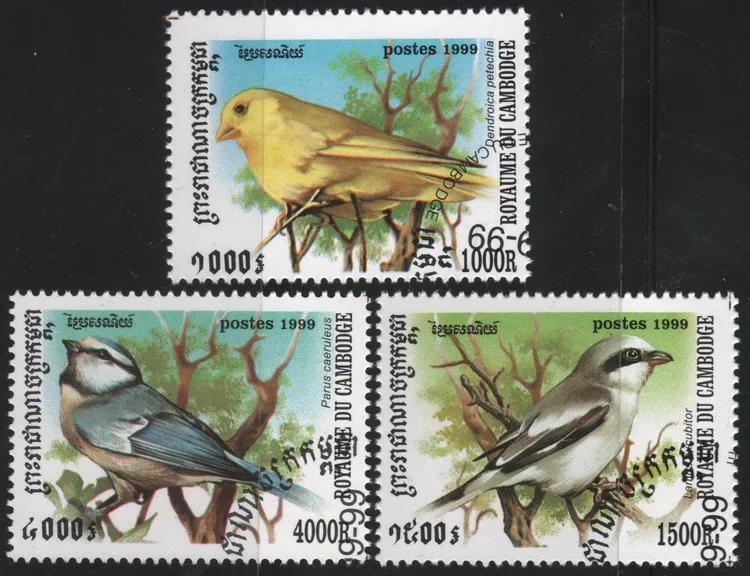 

3Pcs/Set Cambodia Post Stamps 1999 Small Birds Marked Postage Stamps for Collecting