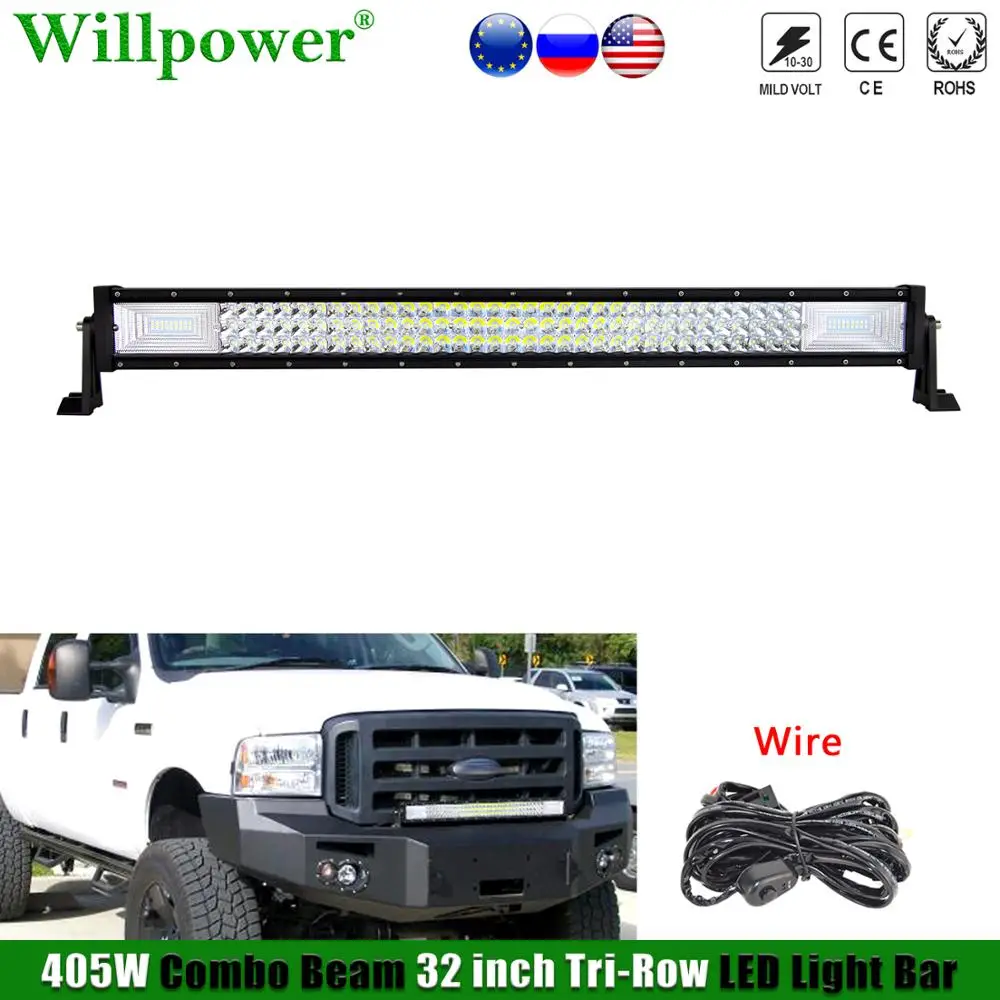 

4X4 Truck Car Bumper 3 Row 32" 405W LED Light Bar For Jeep Polaris RZR UTV SUV Offroad 4WD Pickup Hood Fog Light Driving Lamp