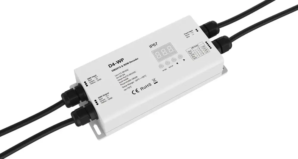 

4CH*5A 12-36VDC IP67 Waterproof DMX512/RDM Decoder D4-WP LED waterproof 12-36V DMX512 Decoder 4 chanel RGBW Decoder