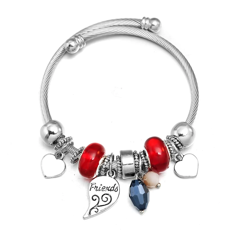 Stainless Steel 6 Colors Beading Bracelet Friend Nameplate Heart-Shaped Bangles Best Gift for Someone Bracelet Jewelry