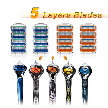 

Men Shaving Razor Blades Compatible With Gillette Fusion Manual Cassettes 5 Layers Stainless Steel Replaceable Razor Heads