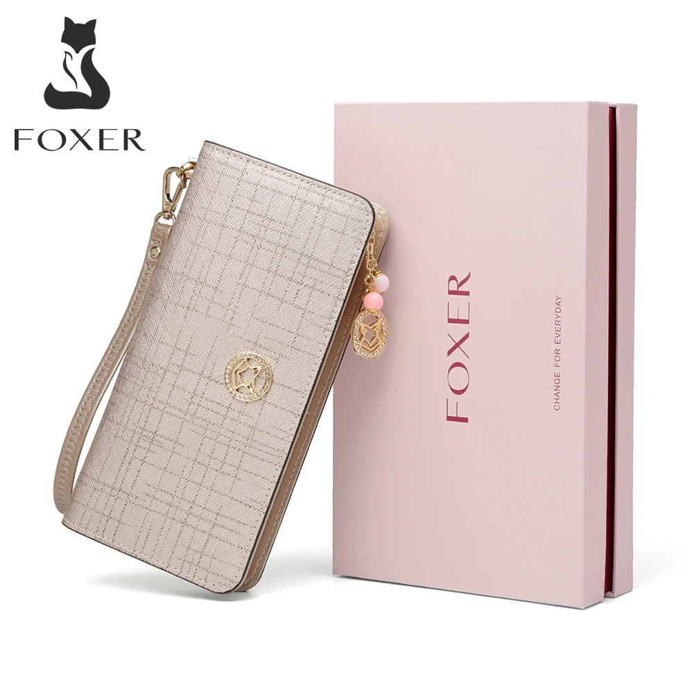 FOXER Lady cartera larga de cuero de gran capacidad para mujer, tarjetero elegante, monedero de negocios, -