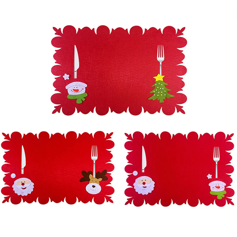 

1Pc Christmas Dinner Mat Placement Food Mats Santa Claus Snowman Reindeer Pattern Table Setting Dining Knife and Fork Pad