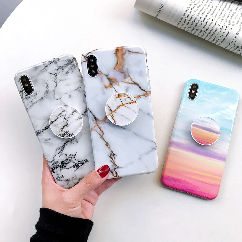 Глянцевый мраморный чехол для samsung Galaxy Note 10 Pro Plus A9 A7 A6 Plus A70 A50 A20 A30 A10 M10 с складной держатель чехол