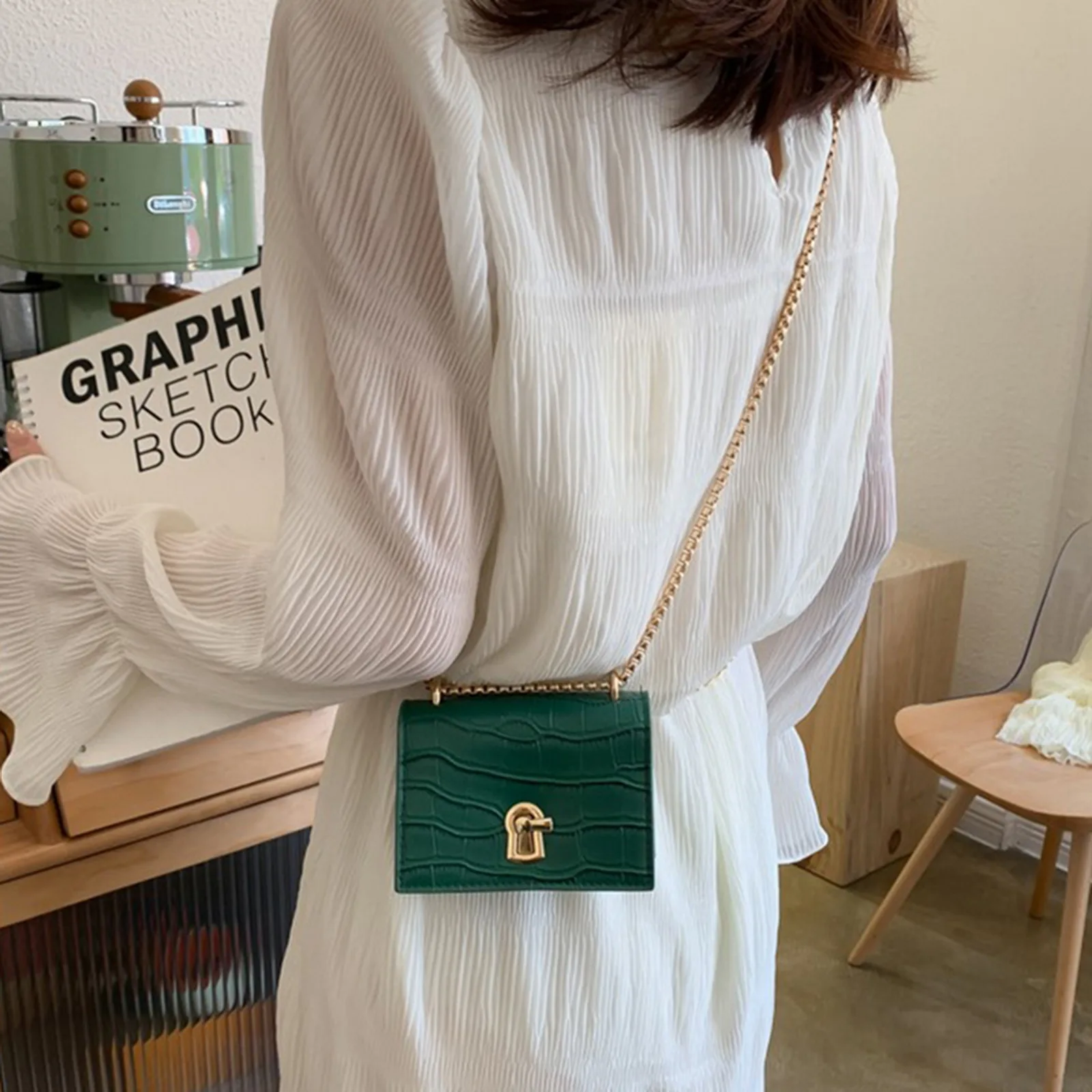 

Mini Square Flip Bag 2020 New High Quality PU Leather Women's Designer Handbag Stone pattern Lock Chain Shoulder Messenger Bag