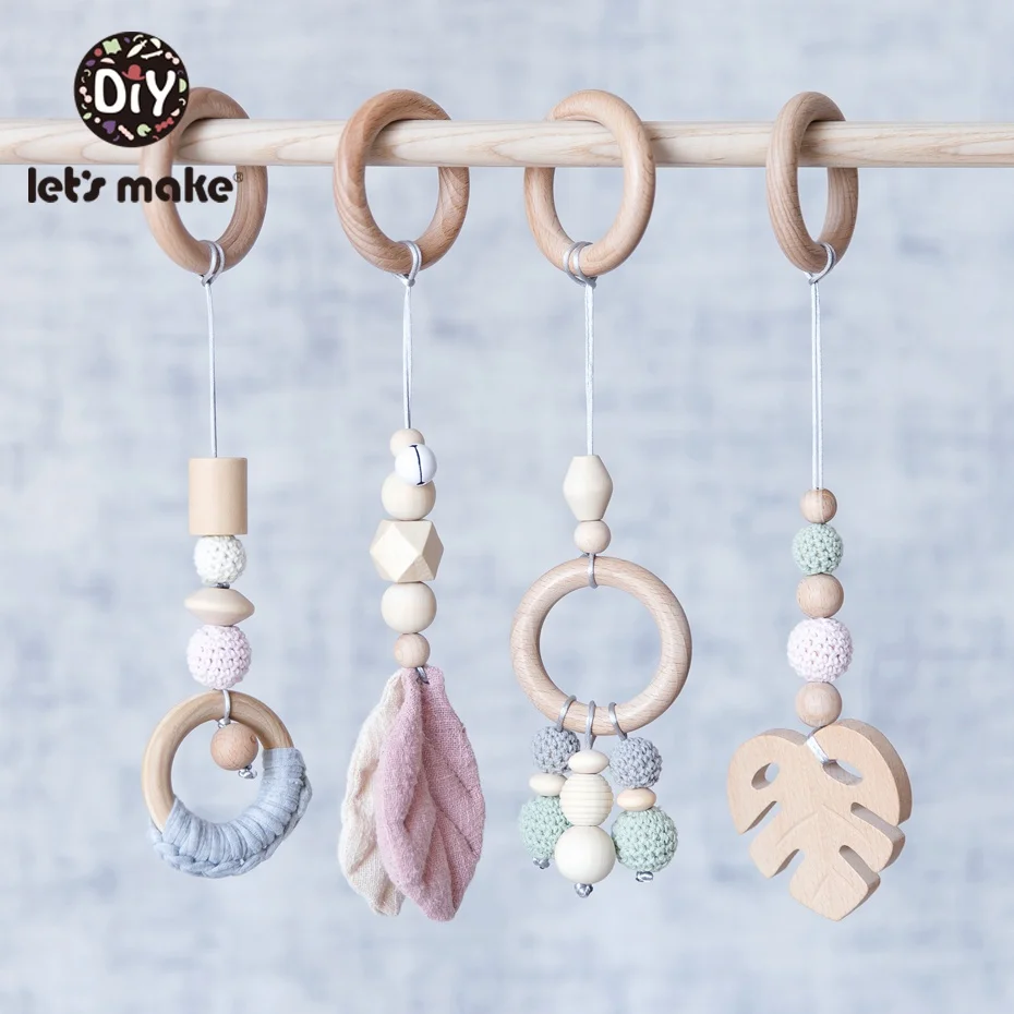 baby stroller accessories and car seat Let's Make 4pc/set Baby Teething Wooden Crochet Beads Newborn Comfort Toy Stroller Accessories Beech Wood Leaves Pendant baby stroller accessories online	