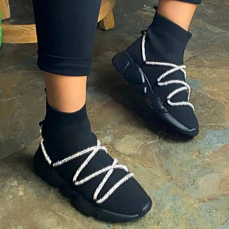

2020 New Winter Fashion Ankle Boots Women Elastic Socks Platform Shoes Women Weaving Breathable Casual Slip On Botas Mujer