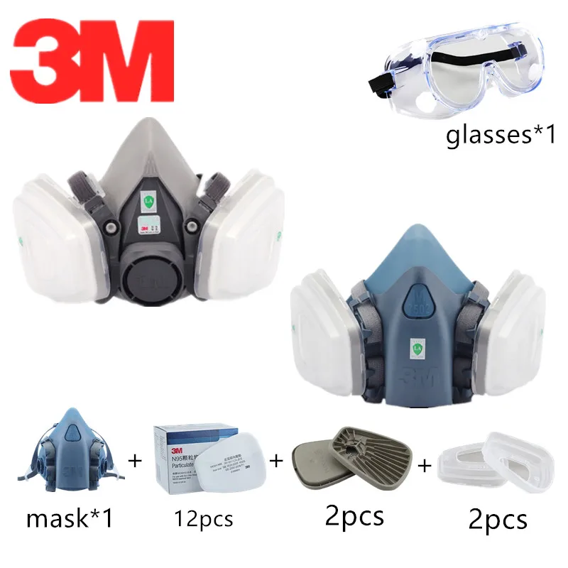 

18 in 1 3M Dust Mask Half-face 6200/7502 with Adapter 603 Industrial Panit Spray Filter 5N11 Eye Protection 1621