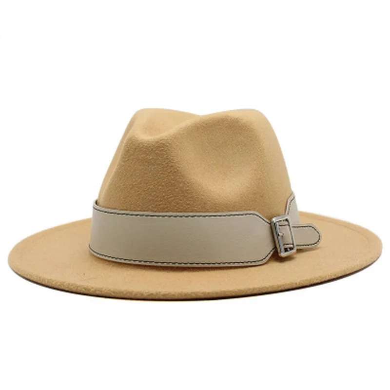 

Fedora Hat women men solid belt fascinator autumn women's winter hats white khaki camel felt hat wide brim 2020 new women hats