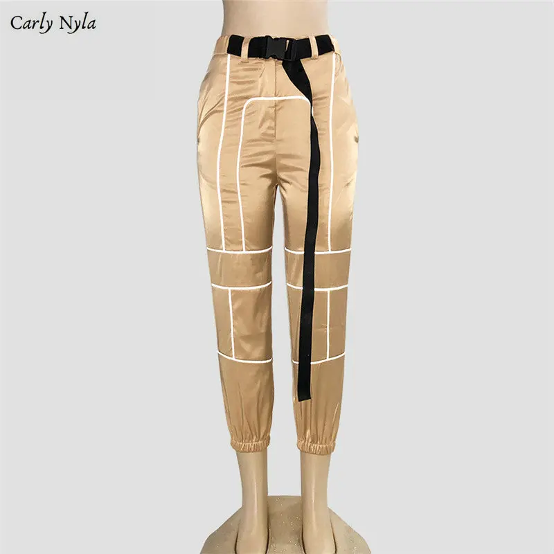 CarlyNyla женские модные уличные Светоотражающие лоскутные брюки карго Новое поступление трикотажные брюки на молнии с поясом и карманами
