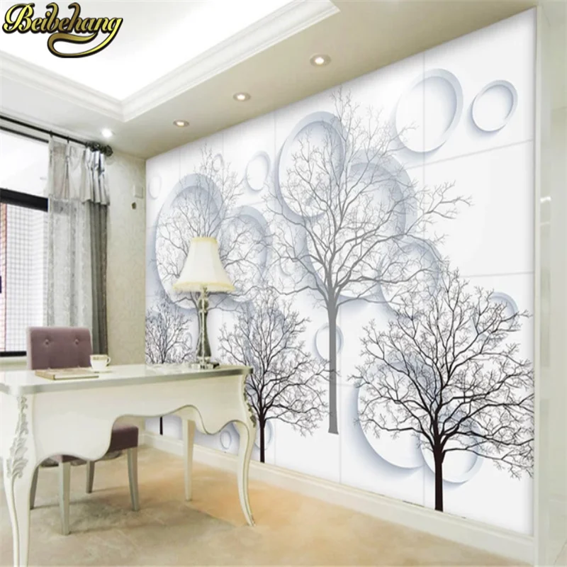 Фотообои beibehang на заказ черно белые абстрактные деревья круговой фон 3d обои