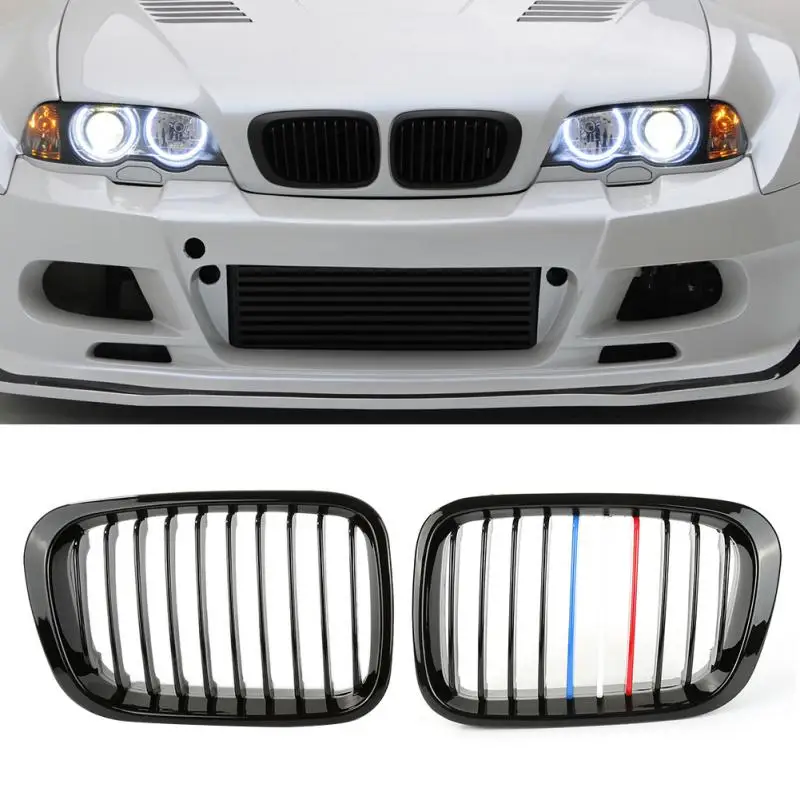 1pair Color Front Gloss Kidney Grill Grille For Bmw E46 4door 3series