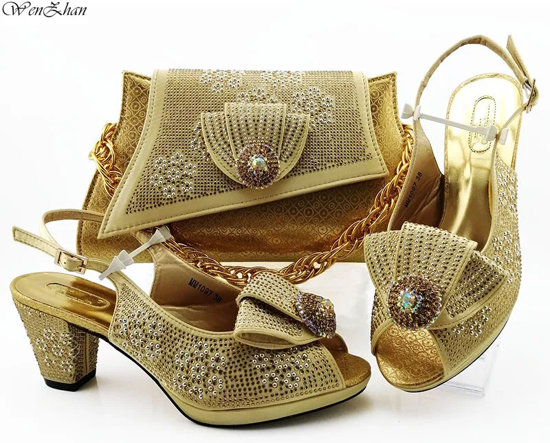 

Matching wedding shoes and bag gold color 7.5cm African Matching Shoes and Bag Set Women Shoes With Bag 38-43 B98-5