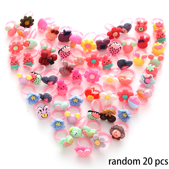 Children's Cartoon Rings Candy Flower Animal Bow Shape Ring Set Mix Finger Jewellery Rings Kid Girls Toys Christmas Gifts