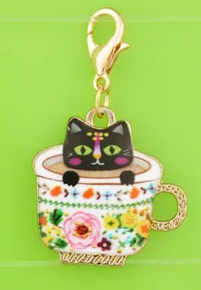 DIY металлические подвески, эмалированные чашки для чашек, кошки, котенка, подвески с застежкой-Омаром для браслета/ожерелья/сережек, изготовление ювелирных изделий - Окраска металла: 1