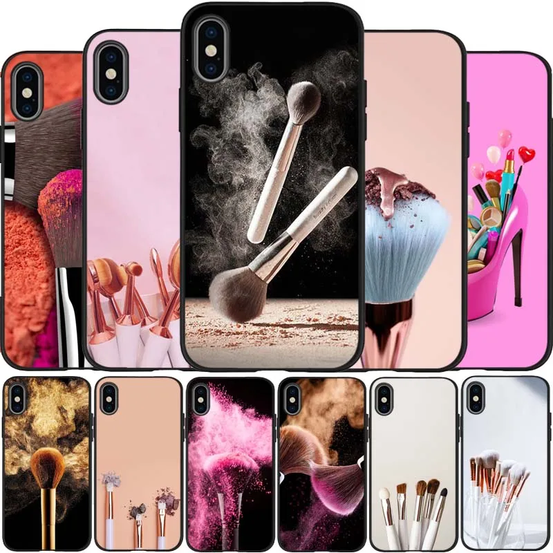 Кисть для макияжа Черный силиконовый чехол мобильного телефона iPhone 12 XR XS Макс 5 5S