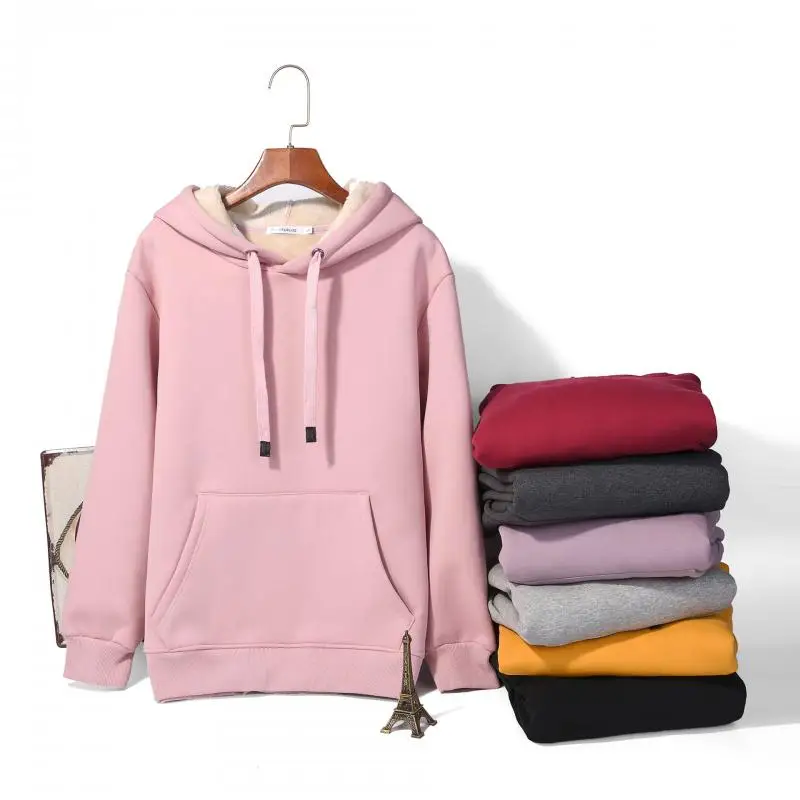 

Women's Warm Fleece Hoodies, Simple Monochromatic Hooded Sweatshirts, Loose Long Sleeve Pullover, Ladies Fashion, Autumn, Winter
