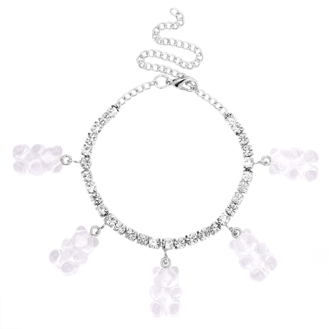 Resin Mini Bear Pendant Anklets Bling Rhinestone Beach Jewelry Leg Chain Ankle Bracelet for Women Summer Sandals Foot Chain