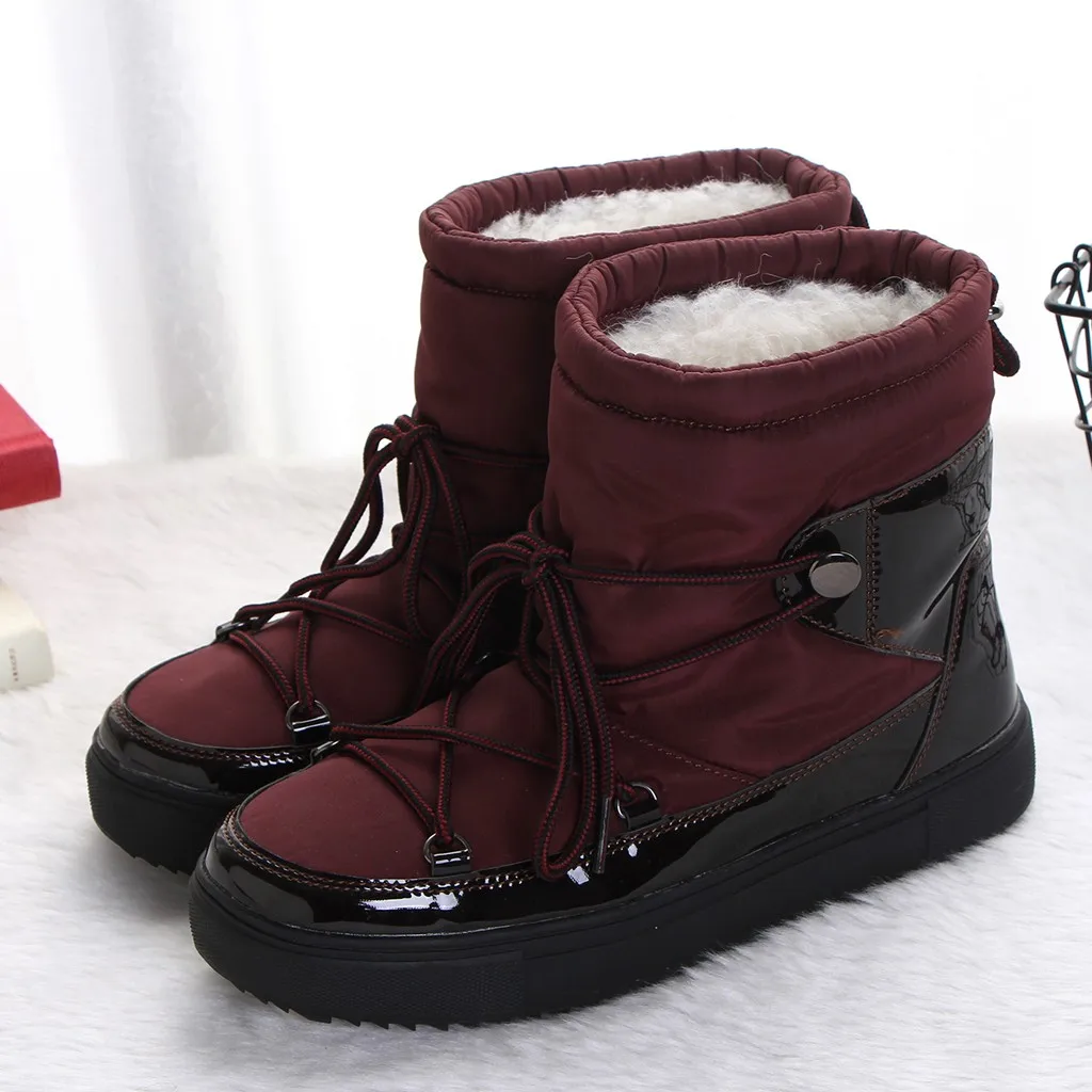 

Snow Boots Women Cotton Warm Plush Round Toe Shoes Ladies Booties Fashion Lace-Up Short Ankle Boots Non-Slip Casual Shoes Woman