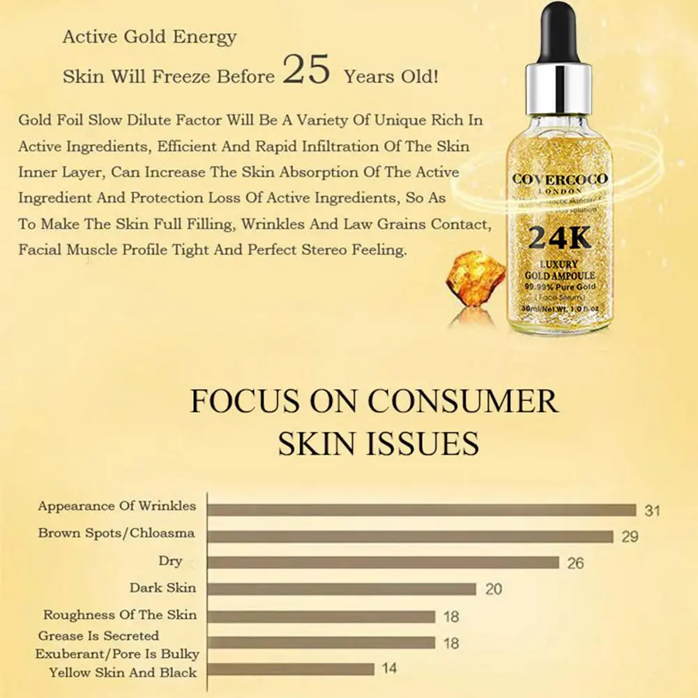 24K Gold пудра «Essence» увлажнение с осветляющим эффектом укрепляющий жидкость анти-средство против морщин уход за кожей лица Сыворотки