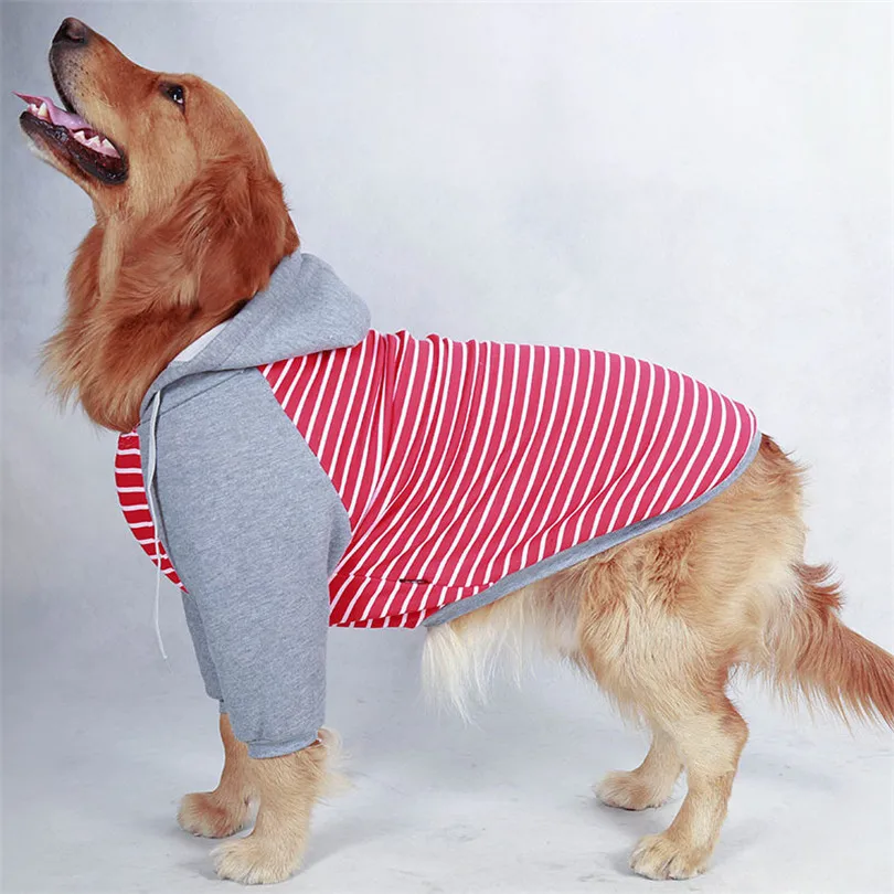 red Striped Зимняя одежда с капюшоном для собак, полосатые куртки с капюшоном для домашних животных, одежда для больших собак, толстовки с капюшоном для собак, зимняя одежда для собак - Цвет: red Striped