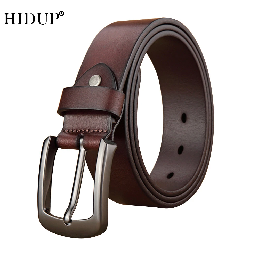 HIDUP cinturón 100% de piel vaca auténtica para hombre, de alta calidad, cinturones aleación de cuero de vaca con hebilla de Metal, 3,8 cm de ancho, de hombre| - AliExpress