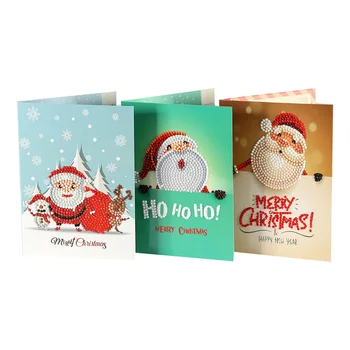 

New 4PCS Christmas Card 5D Diamond Painting Christmas Cards Diamond Embroidery Paper DIY Greeting Postcards Cartoon Greeting Car