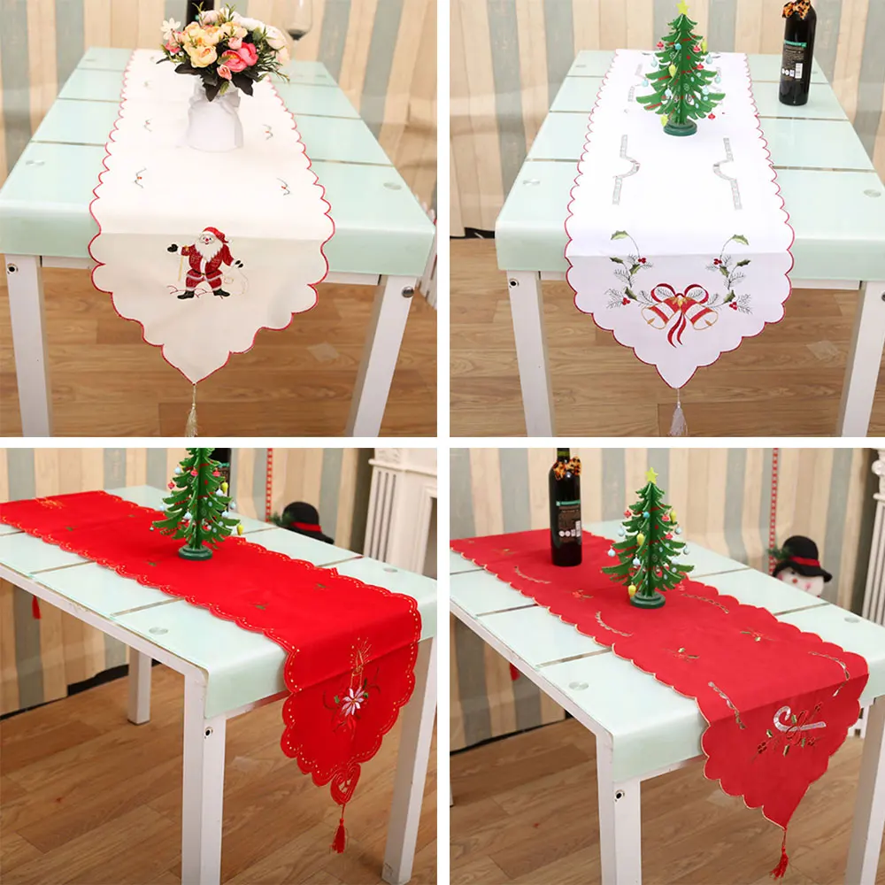 Christmas Table Flags Cover Embroidery Tablecloth Party Home Decorations Decors