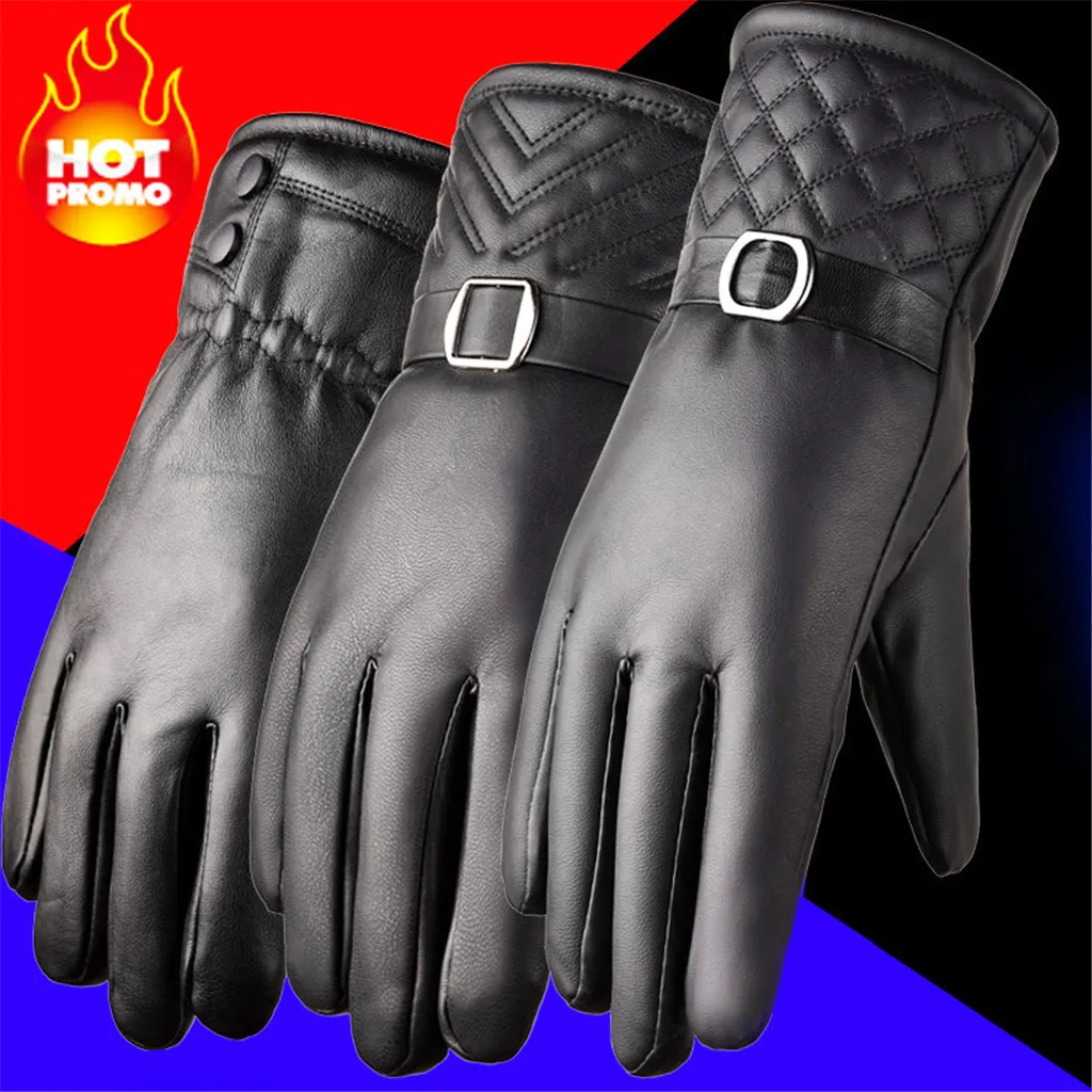 Men sheepskin gloves genuine leather glove for men winter Outdoor warm fur thickening thermal patchwork gloves#4