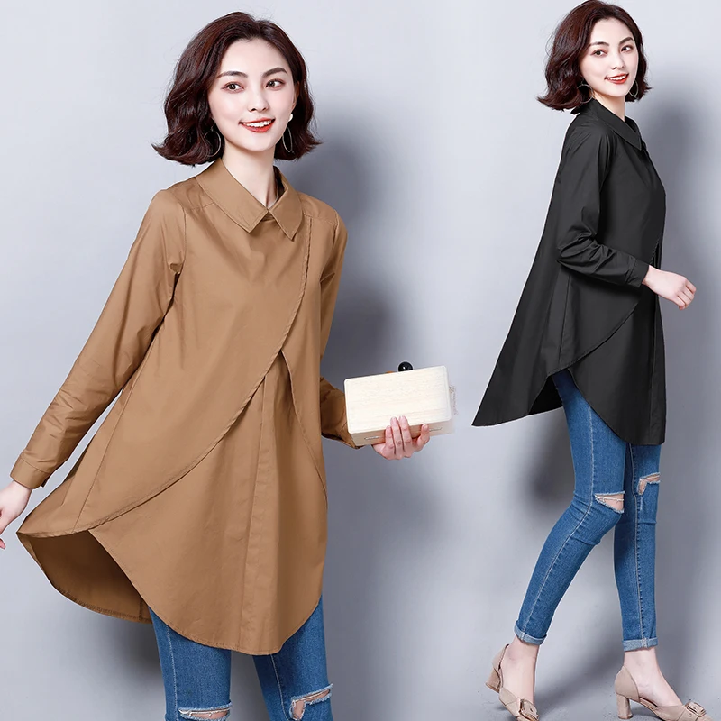 Женская Свободная блузка с длинным рукавом однотонная повседневная черная