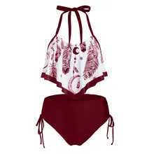 植物要素ハイウエスト水着女の子水着ビーチフリル女性プラスサイズ水着水着快適な韓国語バージョン(China)