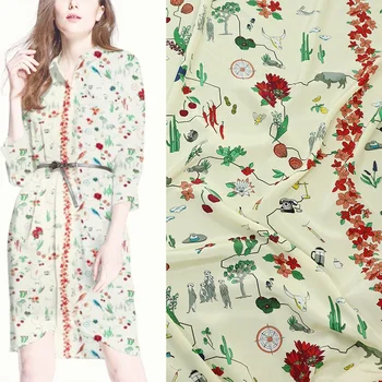

135*50cm new silk crepe de chine fabric fun printing silkworm silk brand fashion fabric spring and summer dress shirt textile