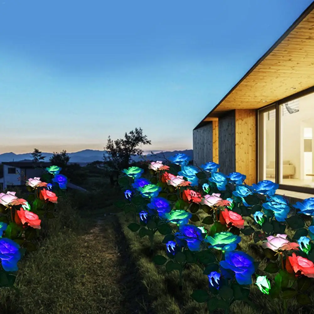 2 шт. новое обновление Открытый Солнечный газон лампа светильник в виде Розы IP65 Водонепроницаемый светодиодный Солнечный сад свет для двора Вилла украшение парка