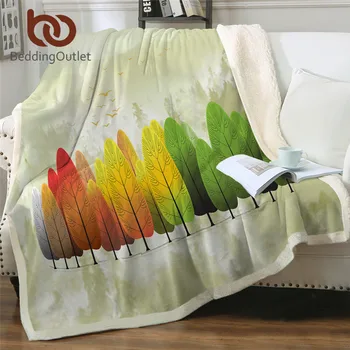 

BeddingOutlet Sherpa Blanket Trees in Seasons Change Bed Blanket Landscape Koce Cherry Blossom Pink Blanket Watercolor Bedspread
