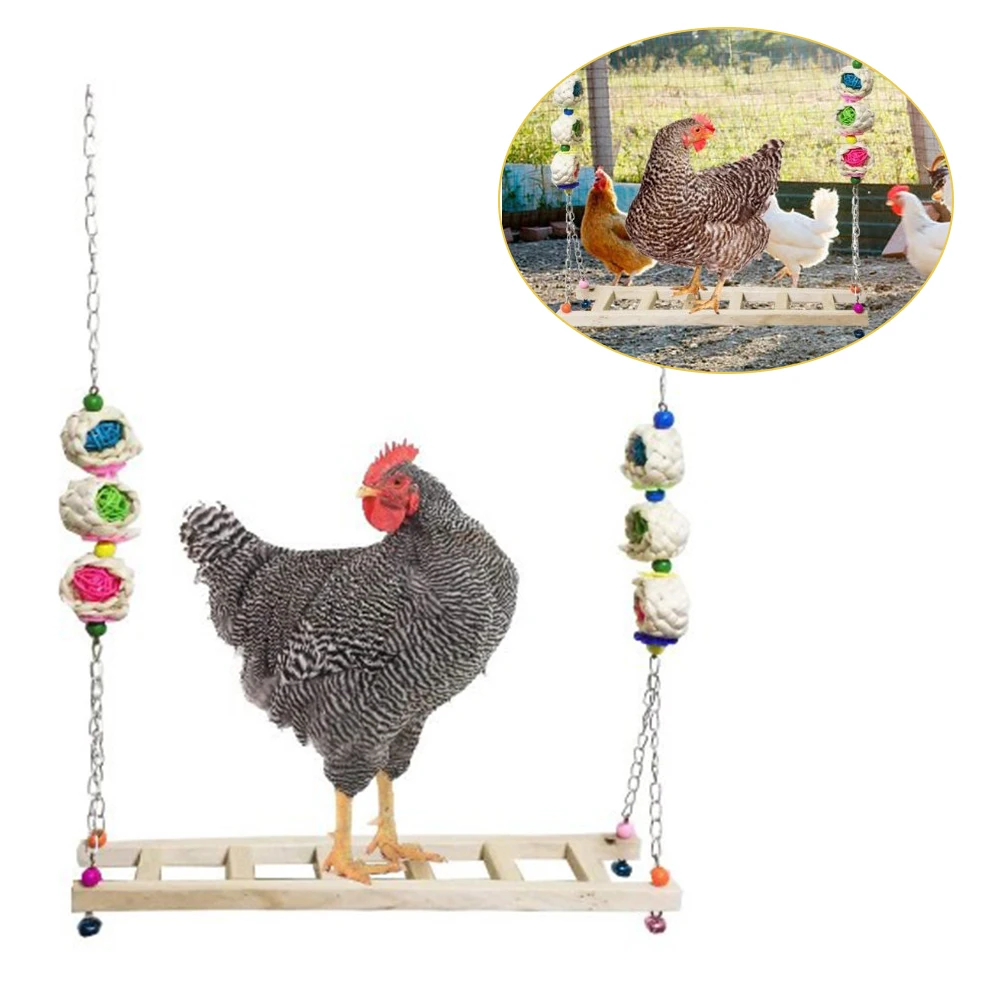 Chicken Swing Natural Frosted Wooden Colorful Toy Chicken Coop Accessory Pet Supplies for Parrot Hens Handmade Bird Swing Bird