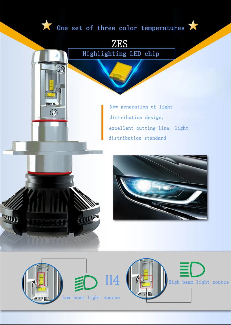 X3 зэс H4 H7 светодиодный автомобилей головной светильник лампочка 3000 K/6500 K/8000 K цвет: желтый, белый голубой лед авто лампа H1 H3 H11 9005 9006 9012 светодиодный автомобильный светильник
