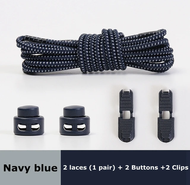 1Pair Colored Dots Round Shoelaces Elastic Plastic Lock Hiking Sports No Tie Shoelace Adult Children Shoe Accessories Lazy Lace Navy blue