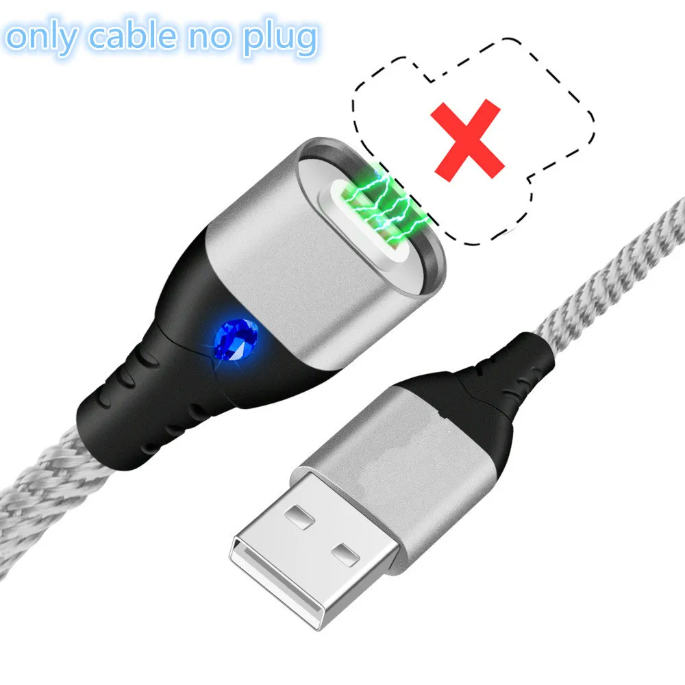 Silver only cable Магнитный Micro USB кабель для iPhone samsung type-c быстрая зарядная зарядка магнит Зарядное устройство USB type C кабели для мобильных телефонов - Цвет: Silver only cable