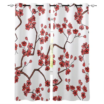 

Multi-size Plum Blossom Pattern Window Curtains Polyester Fabric Living Room Curtain Home Decor