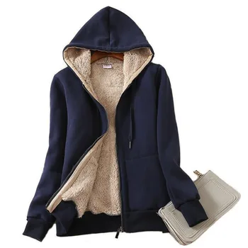 

High Quality Women's Casual Winter Warm Fleece Lined Hooded Plus Size Cotton Hoodie Female Sweatshirt Jacket Coat Hoodies Sweat