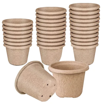 

Pulp Pots for Garden Seedling Tray 4.3 in Germination Seedling Trays 30 Pack and 10 Plastic Plant Markers Included
