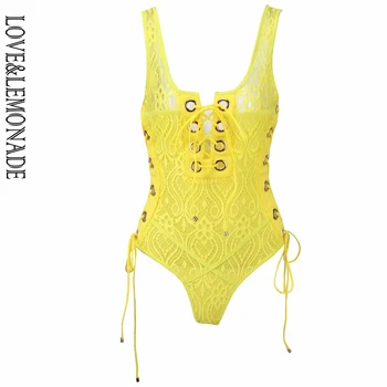 

LOVE & LEMONADE Yellow / Black Stitching Gold Circle Straps Bodysuit LM0066