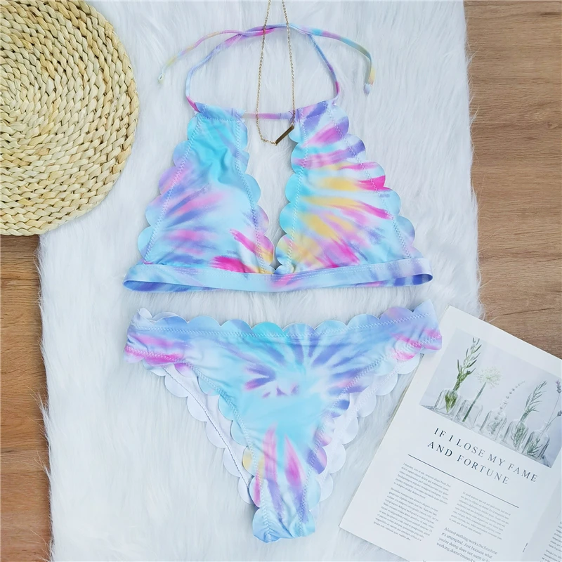 2020 Sexy Bikinis Swimsuit Women Bandage Printing Swimwear Underwire Bikini Set Tie-dye Gradient Bathing Suits Summer Beach Wear